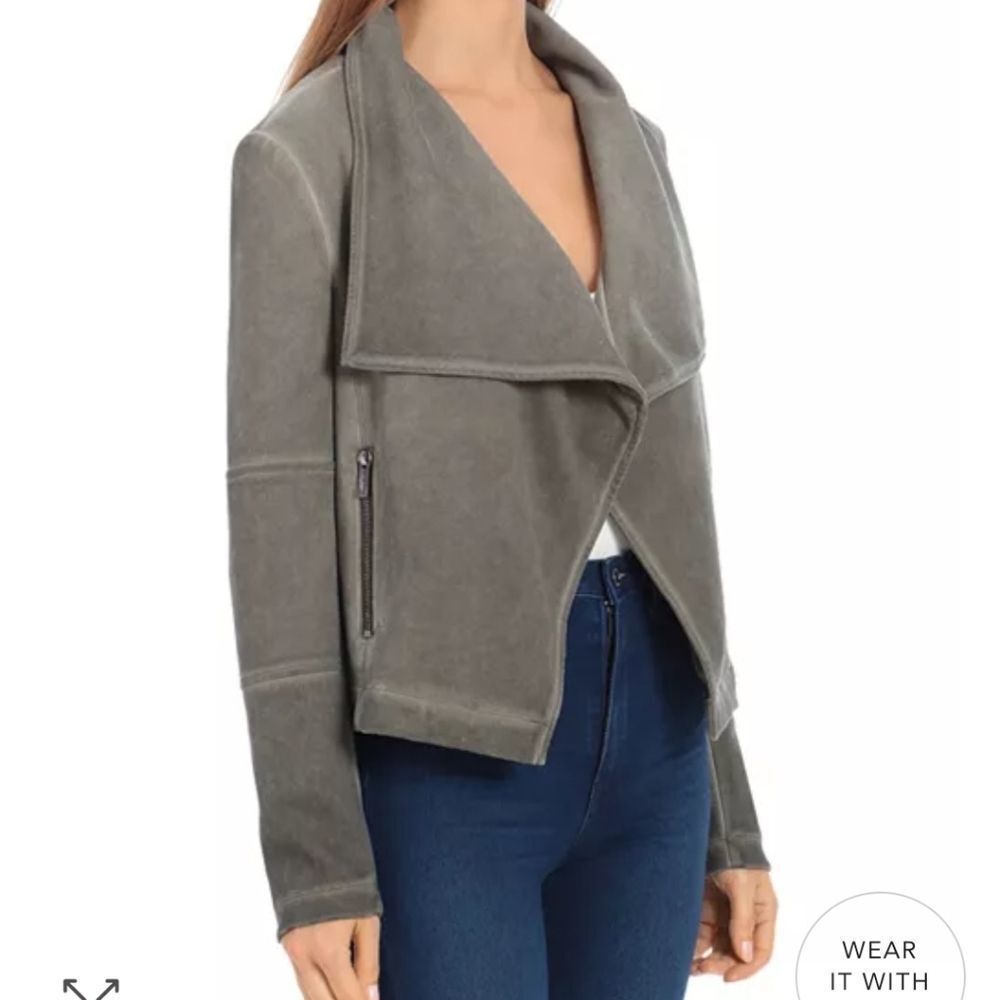 Bagatelle Washed Scuba Faux-Suede Drape Jacket - Picture 3 of 13